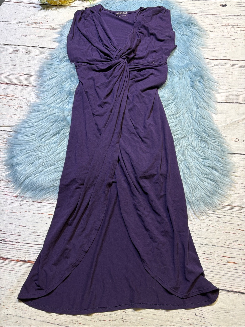 Caraucci Purple Twist-Front Knot Front Women’s Jersey Dress sz M
